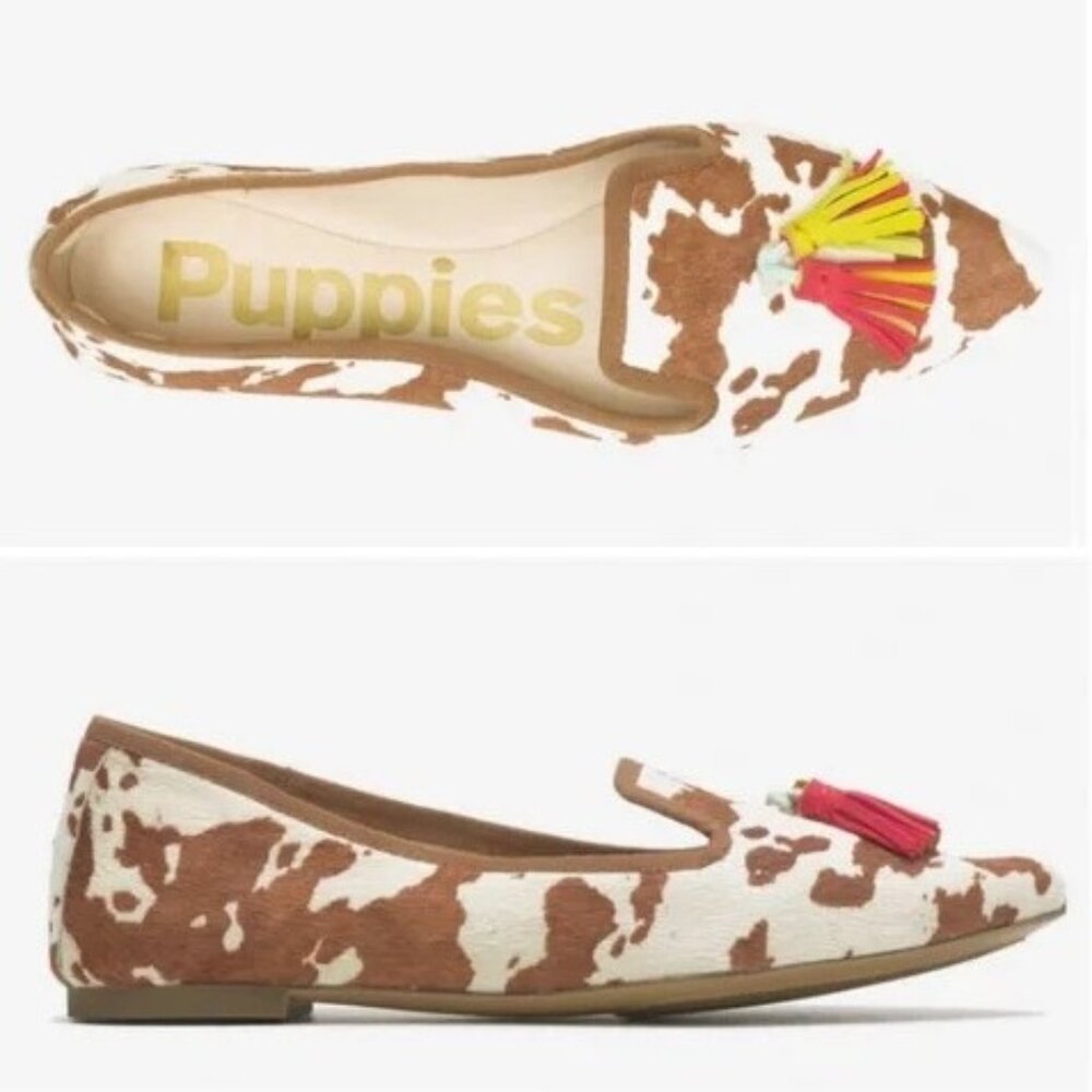 NWOT Hush Puppies Sadie Tassel 2 cow print shoes - 7